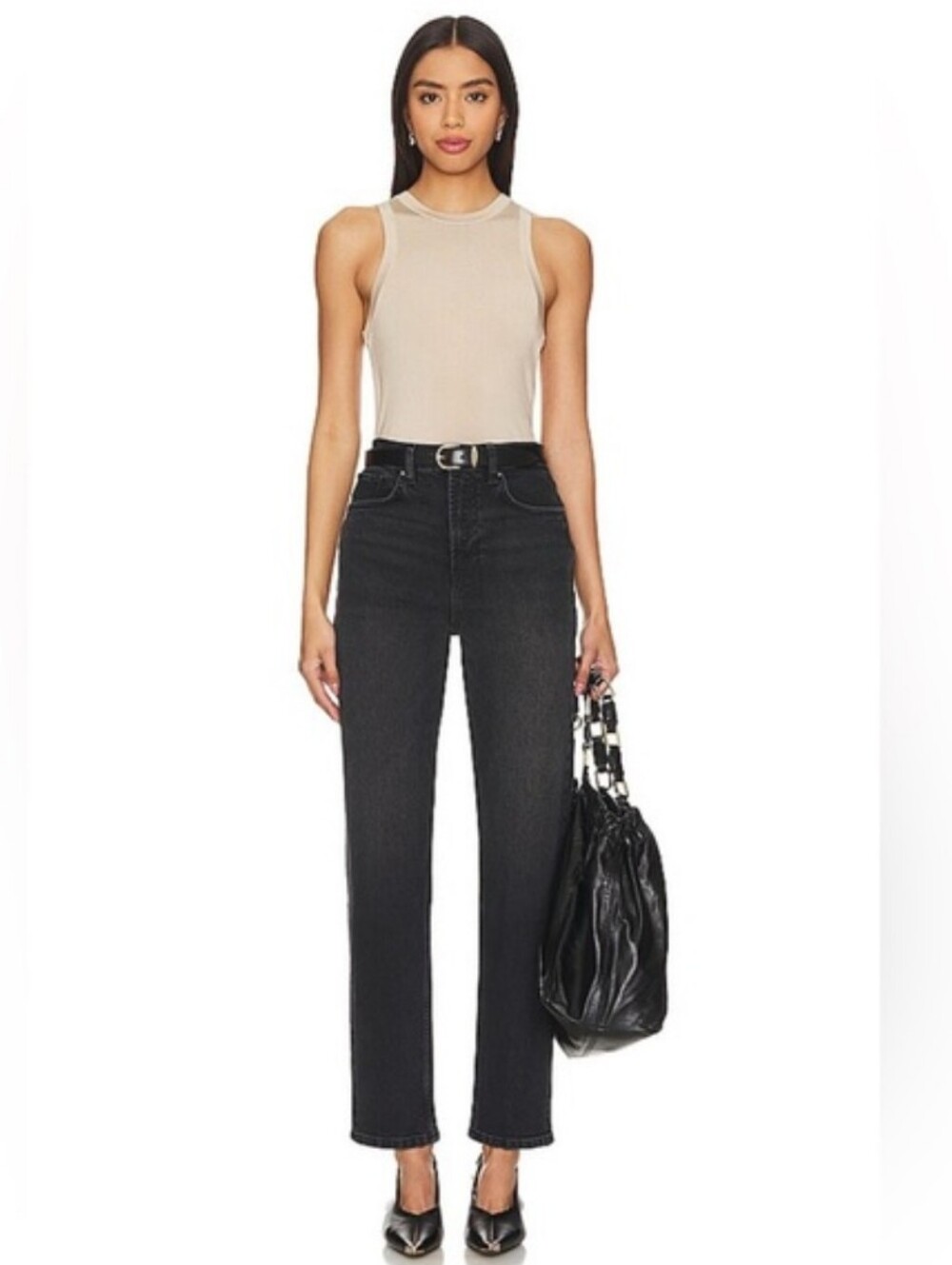 Anine Bing Bry Straight Leg Jeans Raven Black Denim High Rise Minimalist Size 29